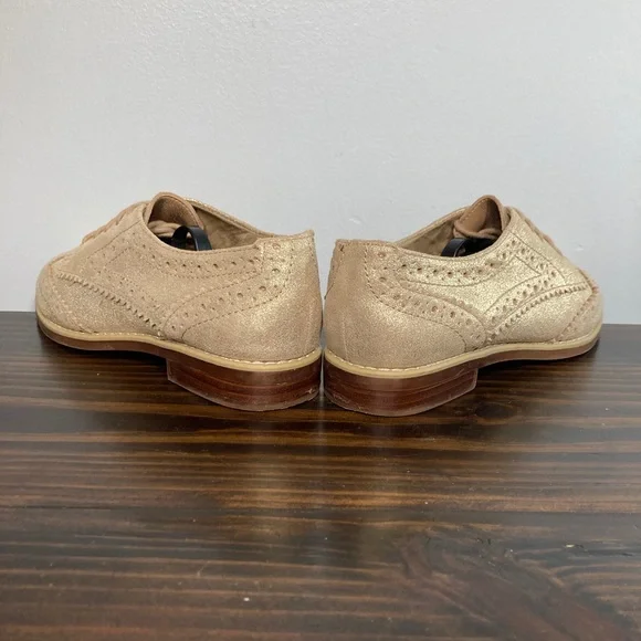 Gianni Bini Gold Metallic Leather Wood Bottom Oxford Shoes Womens Size 7 - Picture 4 of 8